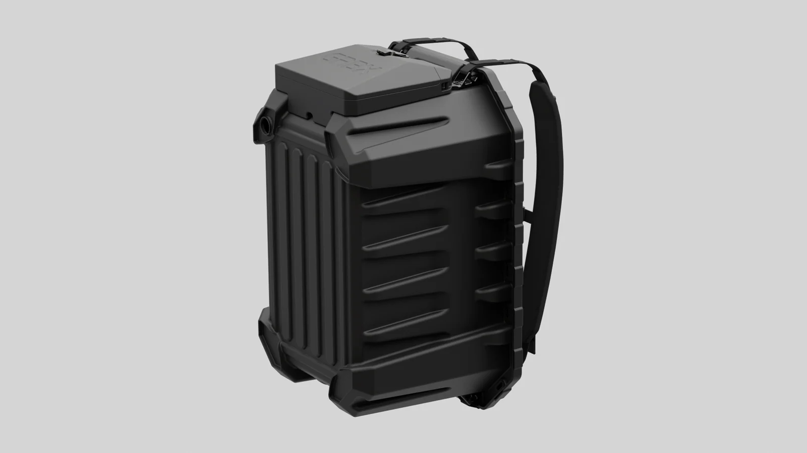 Backpack straps with the small external storage mounted on the lid